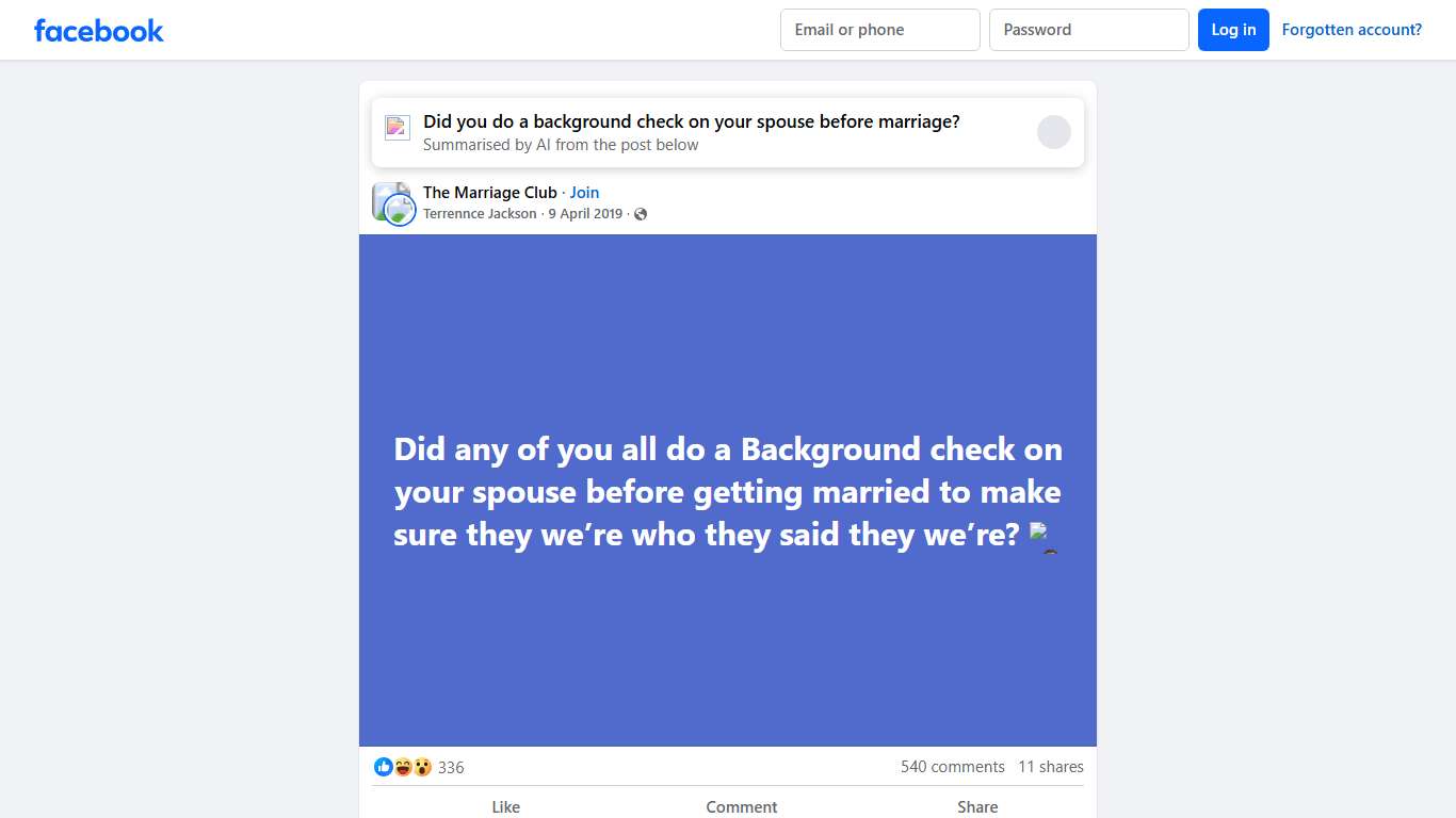 The Marriage Club | Did any of you all do a Background check on your spouse before getting married to make sure they we’re who they said they we’re | Facebook