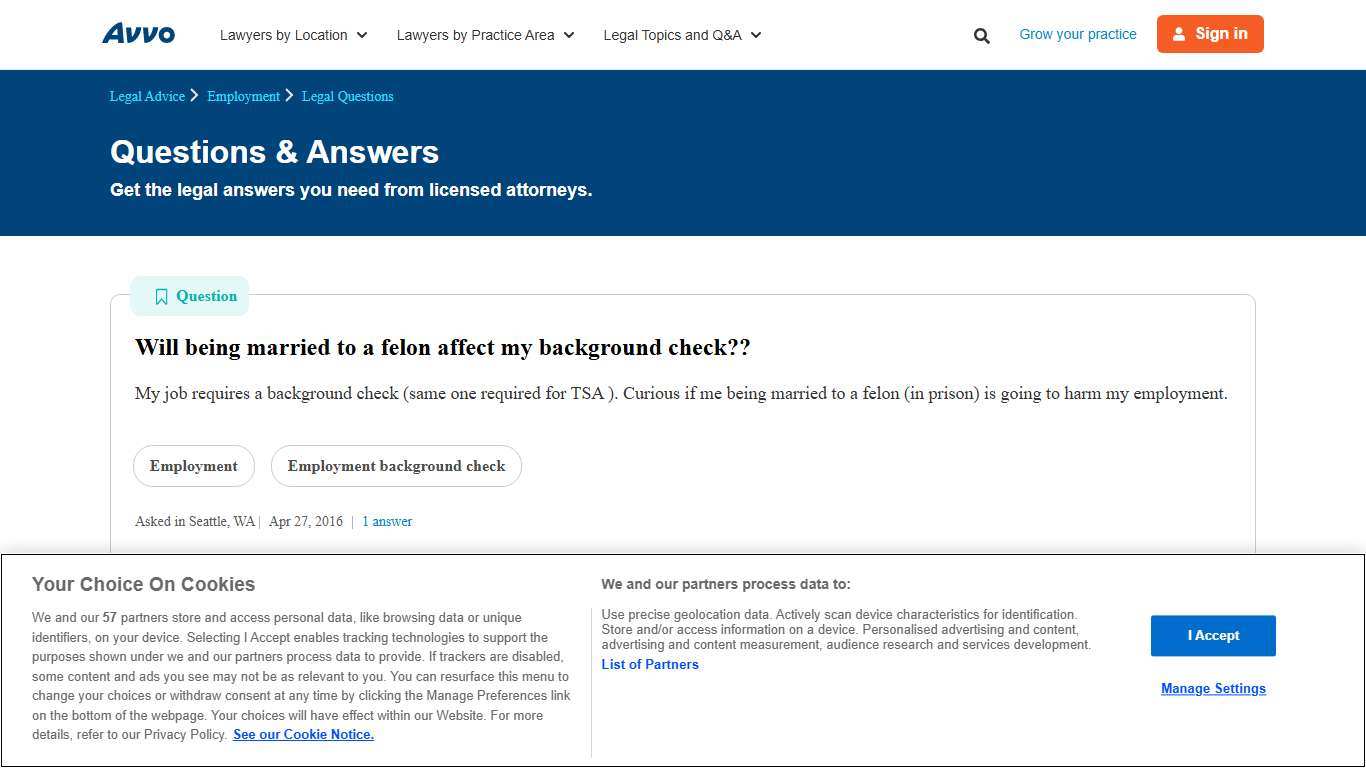 Will being married to a felon affect my background check?? - Legal Answers