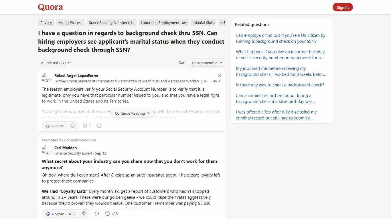 I have a question in regards to background check thru SSN. Can hiring employers see applicant’s marital status when they conduct background check through SSN? - Quora